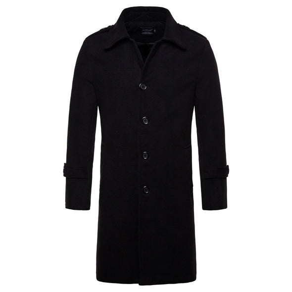 New Men's Long Single-breasted Wool Coat