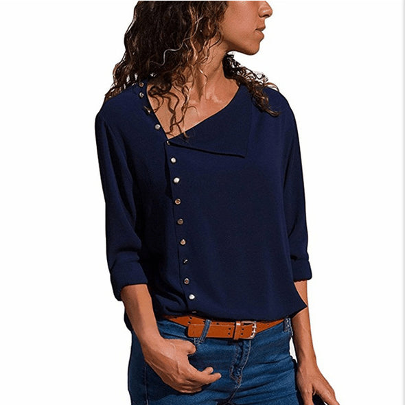 Women's Irregular Diagonal Collar Long-Sleeved Shirt