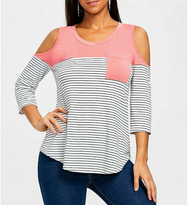 Fashion Stripe Mosaic Contrast Strapless T-Shirt