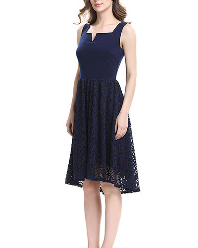 Lace Stitching Solid Color Dress