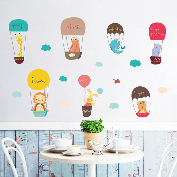 Cartoon Animal Hot Air Balloon Wall Sticker