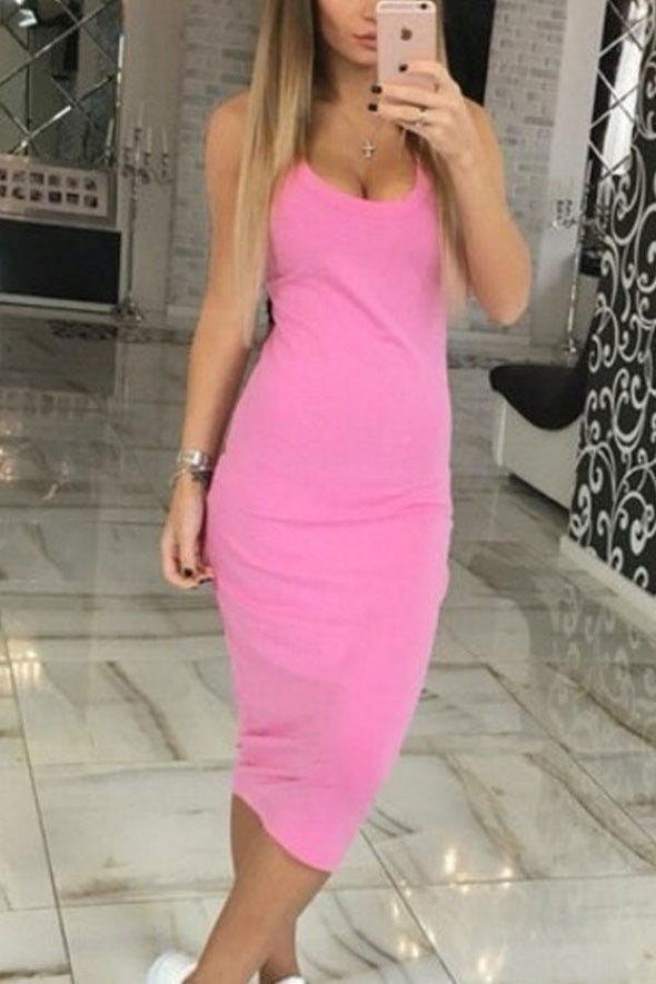 Spaghetti Strap  Plain  Sleeveless Bodycon Dresses