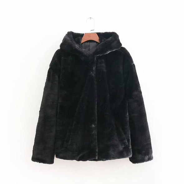 Fashion Faux Fur Hooded Women's Jacket