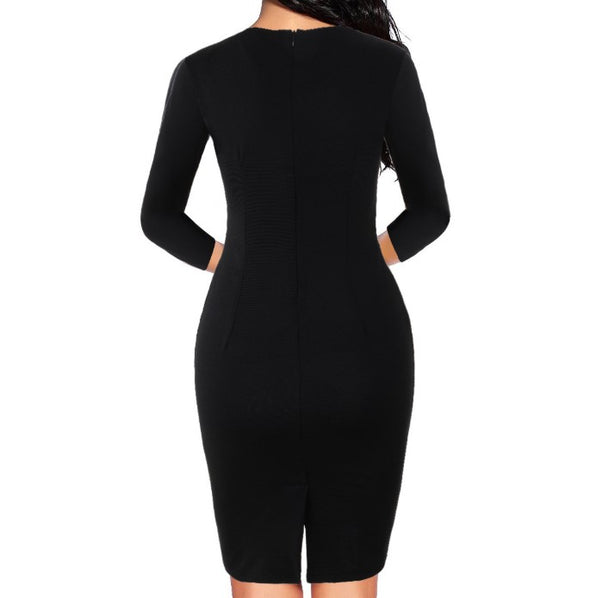 Hit Color Patchwork 3/4 Sleeve Slim Bodycon Dress