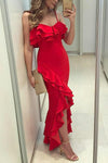 Red Sexy V Neck Sleeveless Wedding Maxi Dress