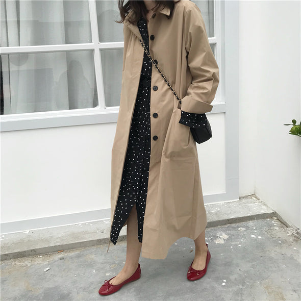 Loose Single-Breasted Long Trench Coat