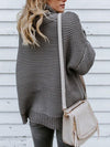 Thick Line Long Sleeve High Neck Pullover Knit Sweater