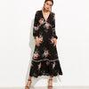 Casual Printed Deep V-Neck Hollow Bohemian Maxi Dress