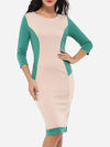 Round Neck  Color Block Bodycon Dress