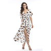 New V-neck short sleeve floral split dress maxi dress