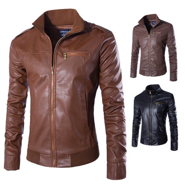 New Fashion Stand Collar Leather Men's Jacket