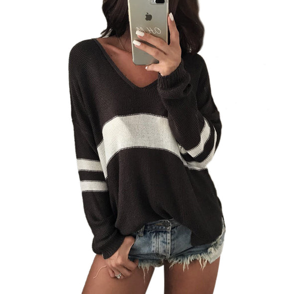 V-neck Striped Colorblock Sweater