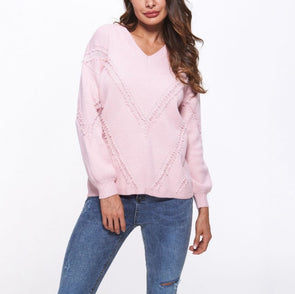 Loose V- neck Long Sleeve Sweaters