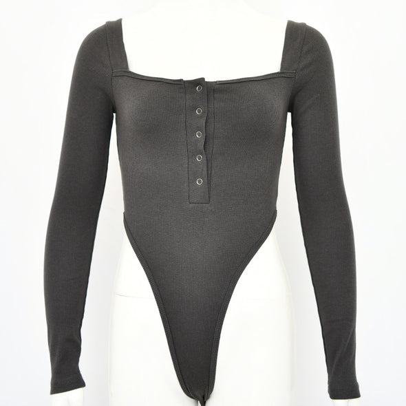 New Sexy Slash Neck Long Sleeve Stretch Bodysuit