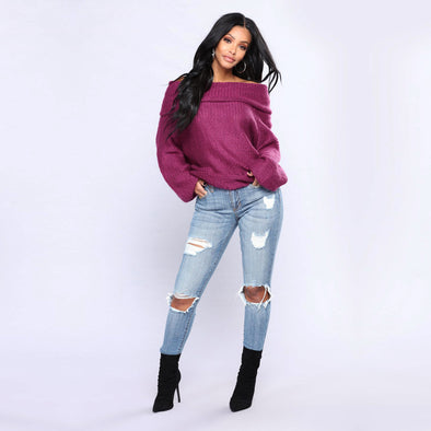 Loose Off Shoulder Long Sleeve Sweaters