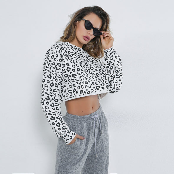 Sexy Leopard O-Neck Short Cotton Sweatshirt