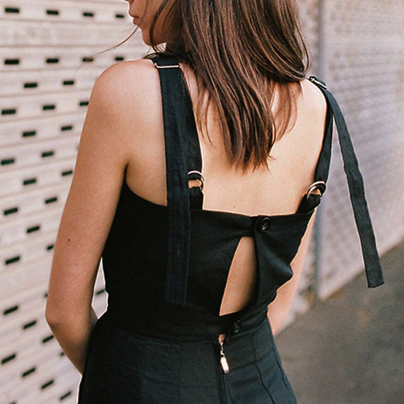 Fashion Black Solid Sleeveless Jumpsuit