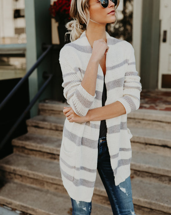 Long Sleeve Striped Cardigan Sweater