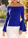 Off-Shoulder Flared Sleeve Long-Sleeved T-Shirt