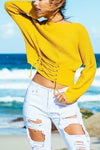 Fashion Round Collar Plain Blinding Knit Sweaters