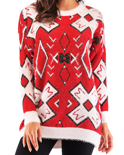 Long Sleeve O-Neck Print Sweater