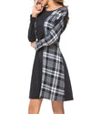 New Round Neck Black Plaid Long Sleeve Dress