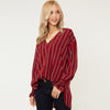 Striped V-neck Flare sleeve Single-breasted Chiffon Shirt