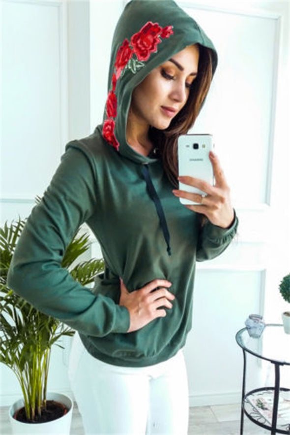 Women's Embroidered Hooded Sweater Coat