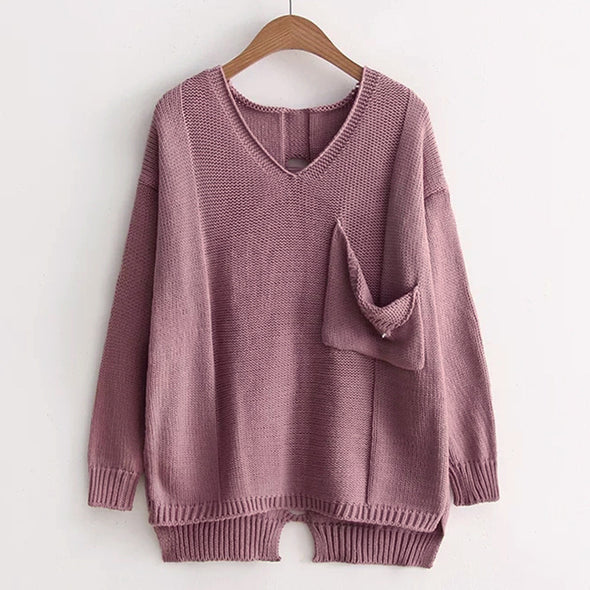 Split Pocket V- neck Knitting Sweaters