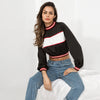 Women's stitching contrast color navel long-sleeved slim sweater