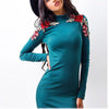 Women's Embroidered Slim Long Sleeve Bodycon Dresses