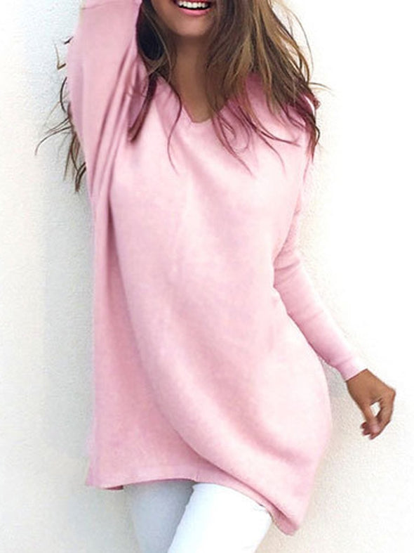 Fashionable V-Neck Long Sleeved  Thin  Sweater