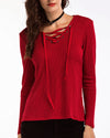 Solid Color V-Neck Tie With Long Sleeves Loose Sweater