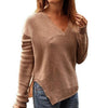 Split V-Neck Long Sleeve Irregular Sweater