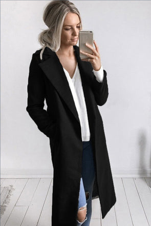 Mid-Length Long-Sleeved Lapel Woolen Coat