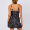 Deep V Collar Polka Dot Printed Belted Ruffled Vacation Dress