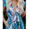 Women's Printing Short Sleeve Depth V Waist Strap Swagger Vacation Maxi Dress