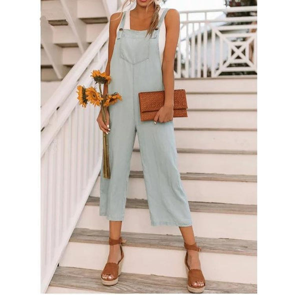 Women's Fashion Nine-Point Belt Casual Jumpsuits