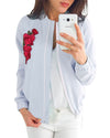 Embroidered Long Sleeve Zip Coat