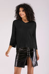 Solid Color V- neck Nine Points Sleeve Sweaters