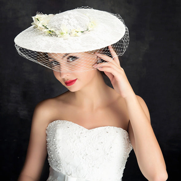 New Lace Flower Mesh Retro Top Hat