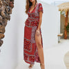 Women's Casual V Collar Short-Sleeved Bohemian Dress