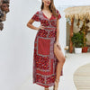 Women's Casual V Collar Short-Sleeved Bohemian Dress