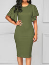 Round Neck  Plain  Blend Bodycon Dress