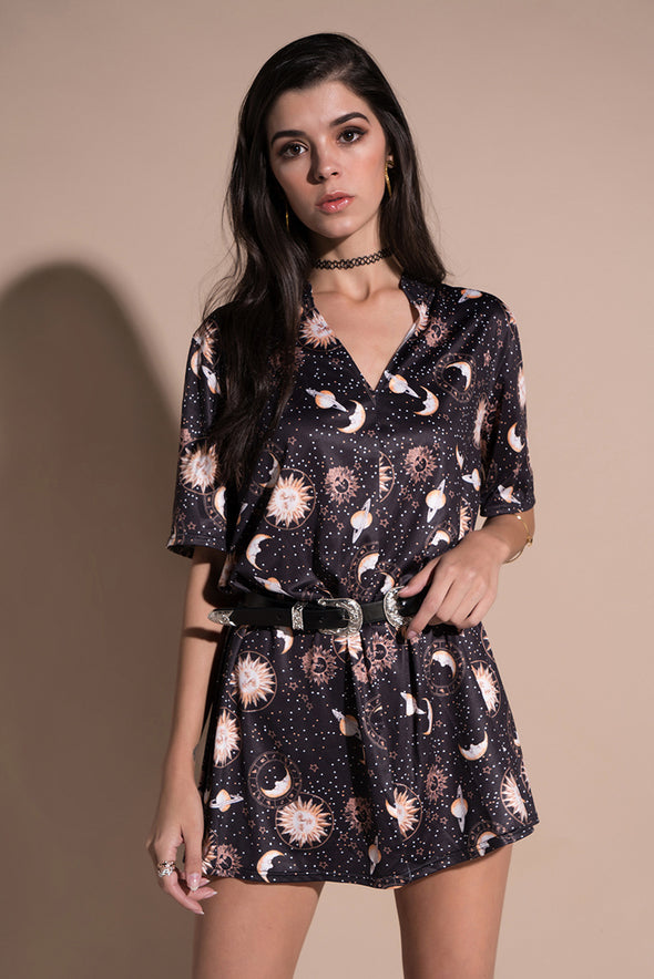 New Fashion V-neck Printing  T-shirt dress