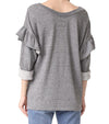 Solid Color Round Neck Lotus Leaf Long Sleeve Sweatshirt