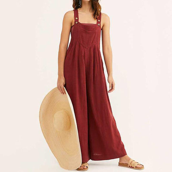 Women's Pure Color Strap Jumpsuits