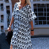 Women's V-Neck Five-Points Sleeve Printed Loose Dresses