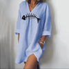 Women's V-Neck Print Loose Cropped Sleeve Dress