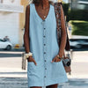 Women's V-Neck Single-Breasted Sleeveless Loose Dresses